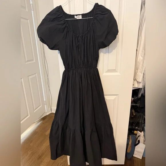 Matteu Drawcord Midi Black Dress, Size Small - Picture 3 of 7